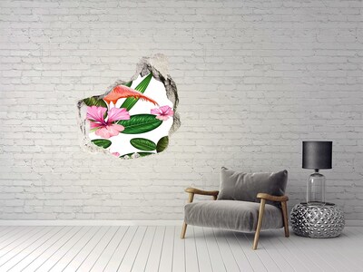Dziura 3d fototapeta na ścianę Flamingi i rośliny