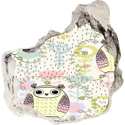 Samoprzylepna naklejka na ścianę Dziura w ścianie z sową i kwiatami