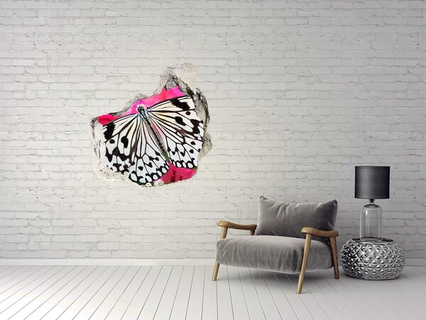 Dziura 3d fototapeta naklejka Motyl na kwiatku