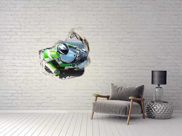Fototapeta dziura na ścianę 3d Motocyklowy wyścig w akcji