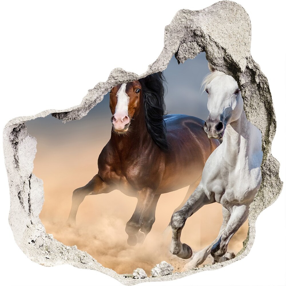 Dziura 3d fototapeta naklejka Konie na pustyni
