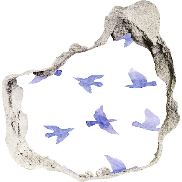 Dziura 3d fototapeta naklejka Niebo z ptakami w dziurze w ścianie