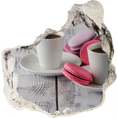 Naklejka 3D dziura na ścianę Kawowy raj z makaronikami