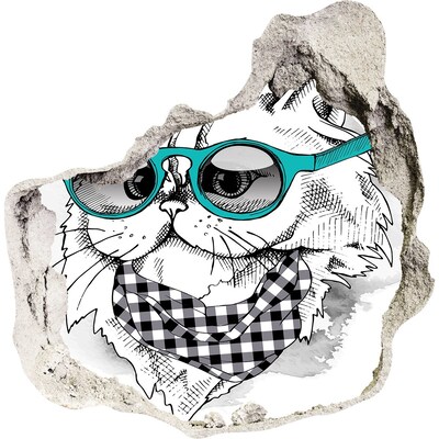 Dziura 3d fototapeta naklejka Kot w okularach