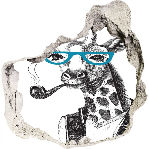 Dziura 3d fototapeta naklejka Giraffe with Glasses and Pipe