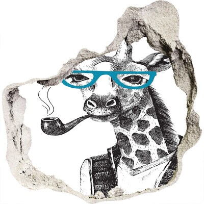 Dziura 3d fototapeta naklejka Żyrafa w okularach