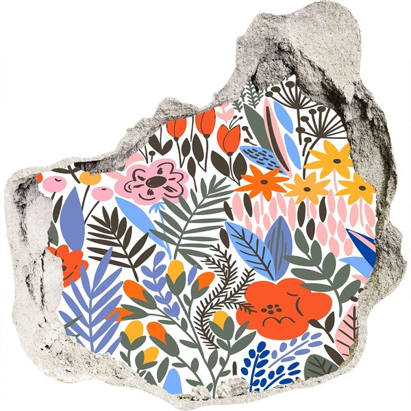 Naklejka 3D dziura na ścianę Kwiatowy mural przez dziurę w ścianie