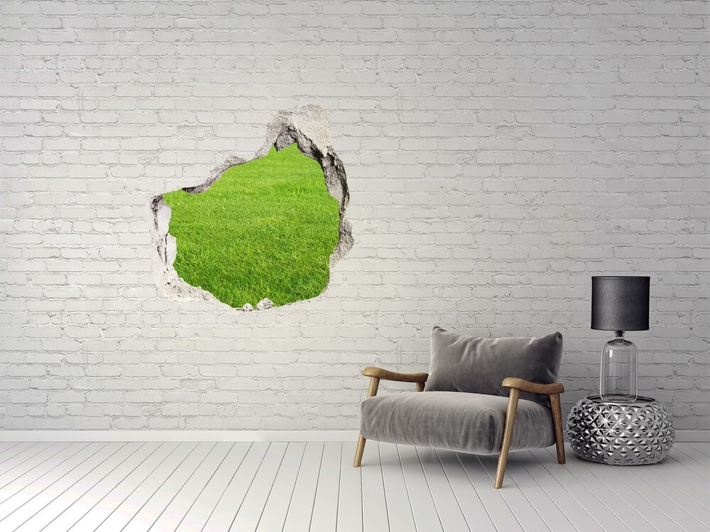 Dziura 3d w ścianie naklejka Zielona trawa