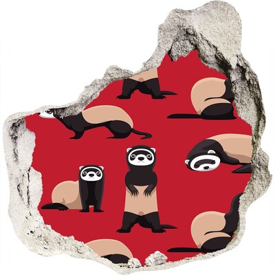 Dziura 3d fototapeta naklejka Funky Ferrets in a Wall Hole