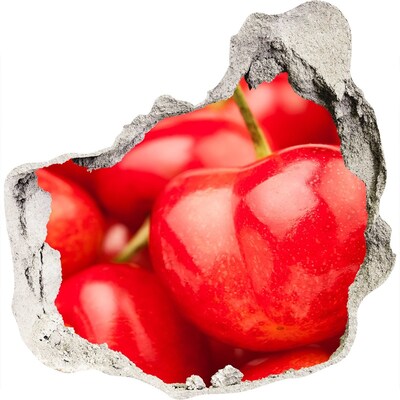 Naklejka 3D dziura okleina Soczyste wiśnie w dziurze w ścianie