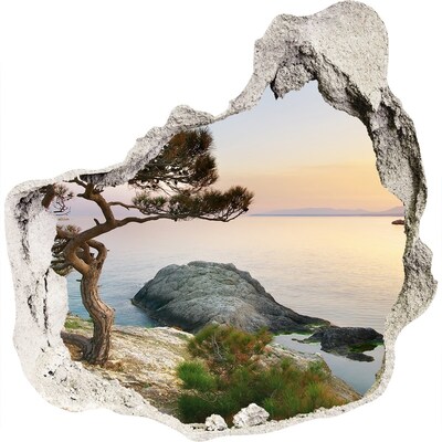 Dziura 3d w ścianie naklejka Drzewo nad morzem