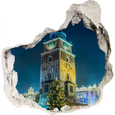 Fototapeta dziura na ścianę 3d Zegarowa wieża w Krakowie