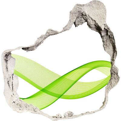 Dziura 3d fototapeta naklejka Zielona fala w dziurze w ścianie