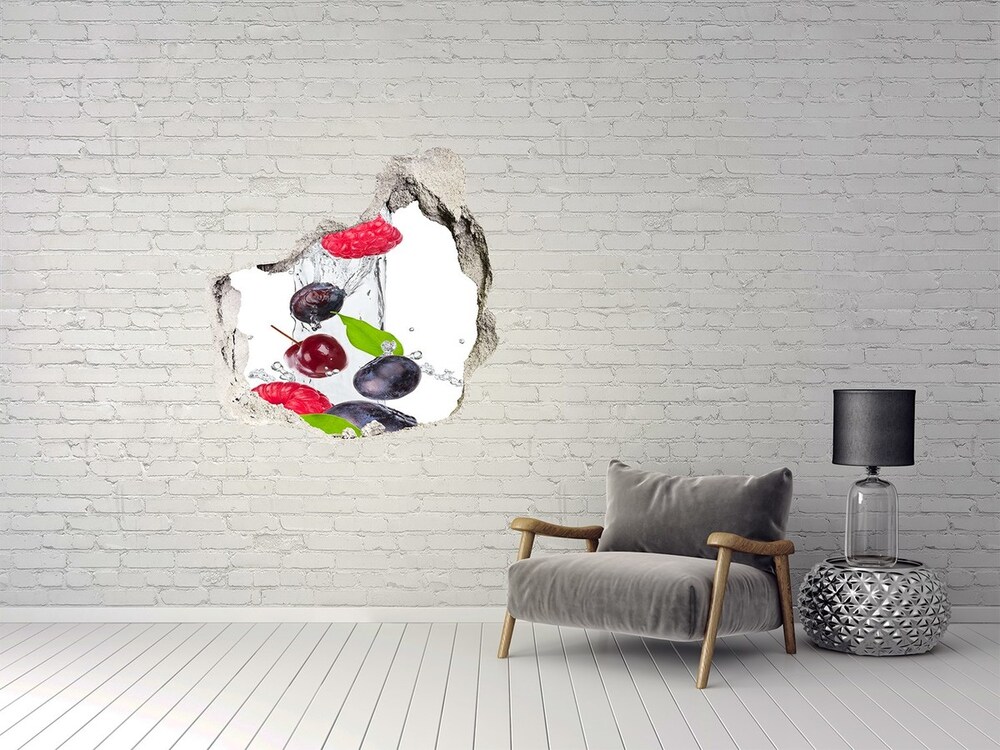 Naklejka 3D dziura na ścianę Owoce i woda