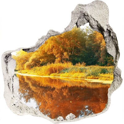 Dziura 3d w ścianie na ścianę Rzeka jesienią