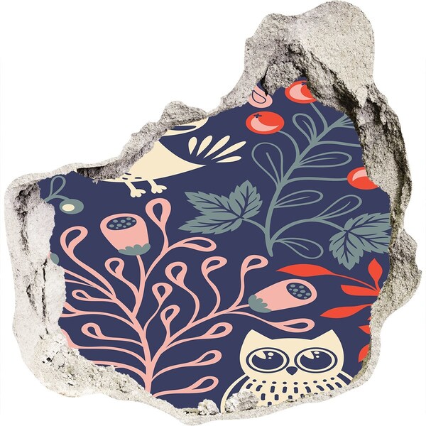 Dziura 3d fototapeta naklejka Kwiatowy wzór z sowami