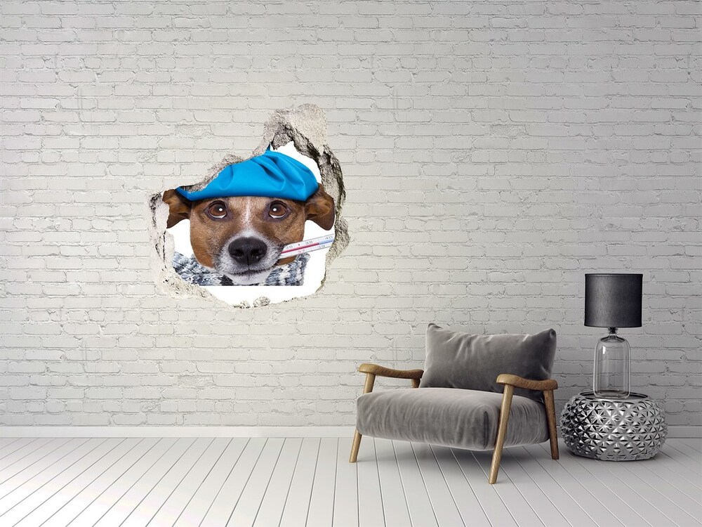 Dziura 3d fototapeta na ścianę Chory pies
