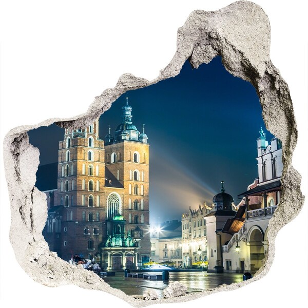 Fototapeta dziura na ścianę 3d Kraków nocą