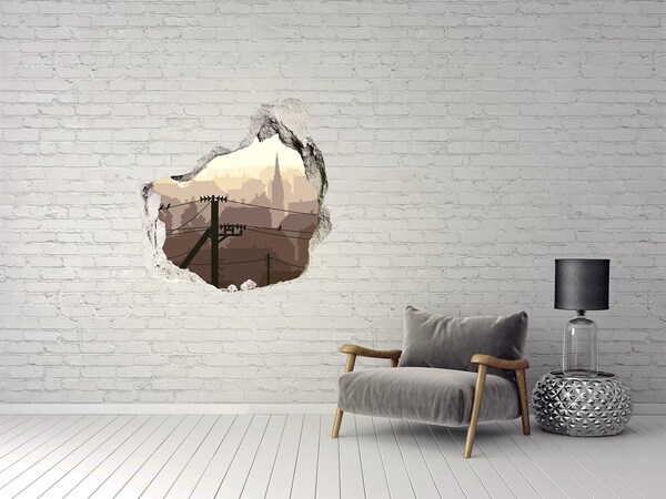 Fototapeta dziura na ścianę 3d Widok na miasto przez dziurę w ścianie