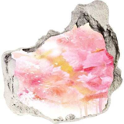 Dziura 3d fototapeta naklejka Kwiatowy pejzaż za dziurą w ścianie