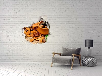 Naklejka 3D dziura na ścianę Ziarna kawy i kubek