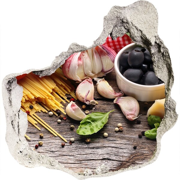 Naklejka 3D dziura na ścianę Kuchnia włoska z makaronem i czosnkiem