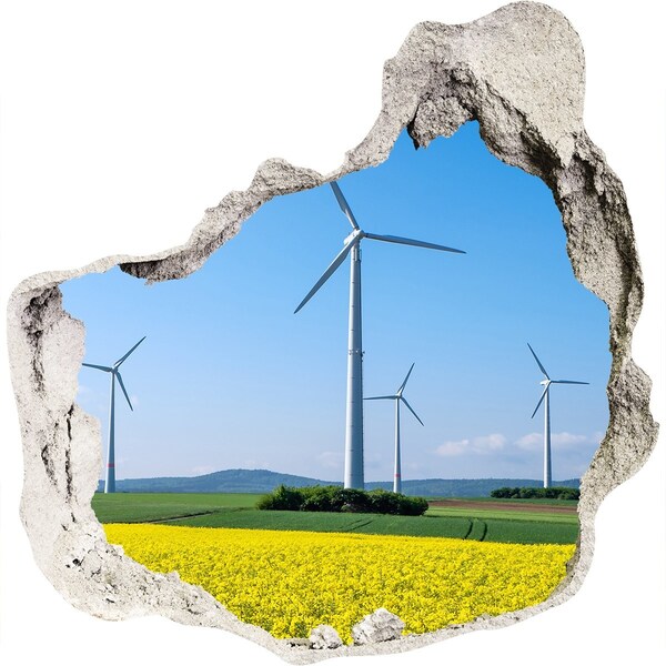 naklejka fototapeta 3D widok Wietrzne farmy na zielonych polach