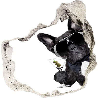 Dziura 3d fototapeta naklejka Stylowy pies z drinkiem