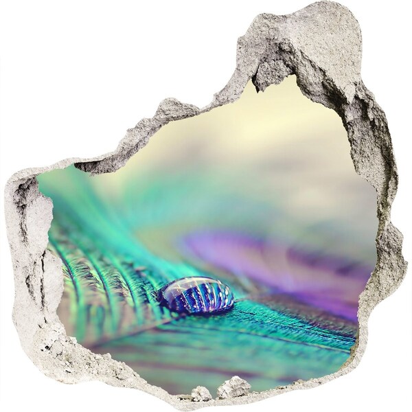 Dziura 3d fototapeta na ścianę Kropla na piórze pawia