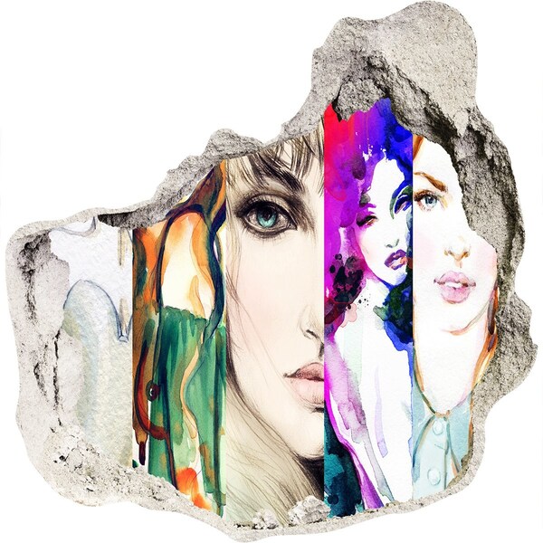 Dziura 3d fototapeta naklejka Kobiece portrety w dziurze w ścianie