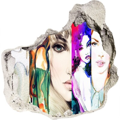 Dziura 3d fototapeta naklejka Kobiece portrety w dziurze w ścianie