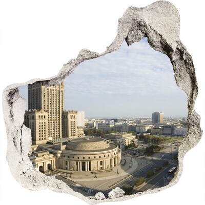 Fototapeta dziura na ścianę 3d Widok na Warszawę z dziury w ścianie