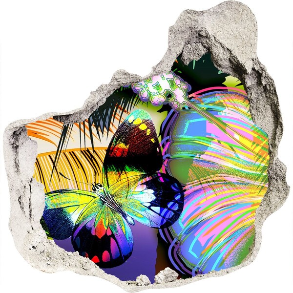Samoprzylepna dziura naklejka Kolorowy motyl w dziurze w ścianie