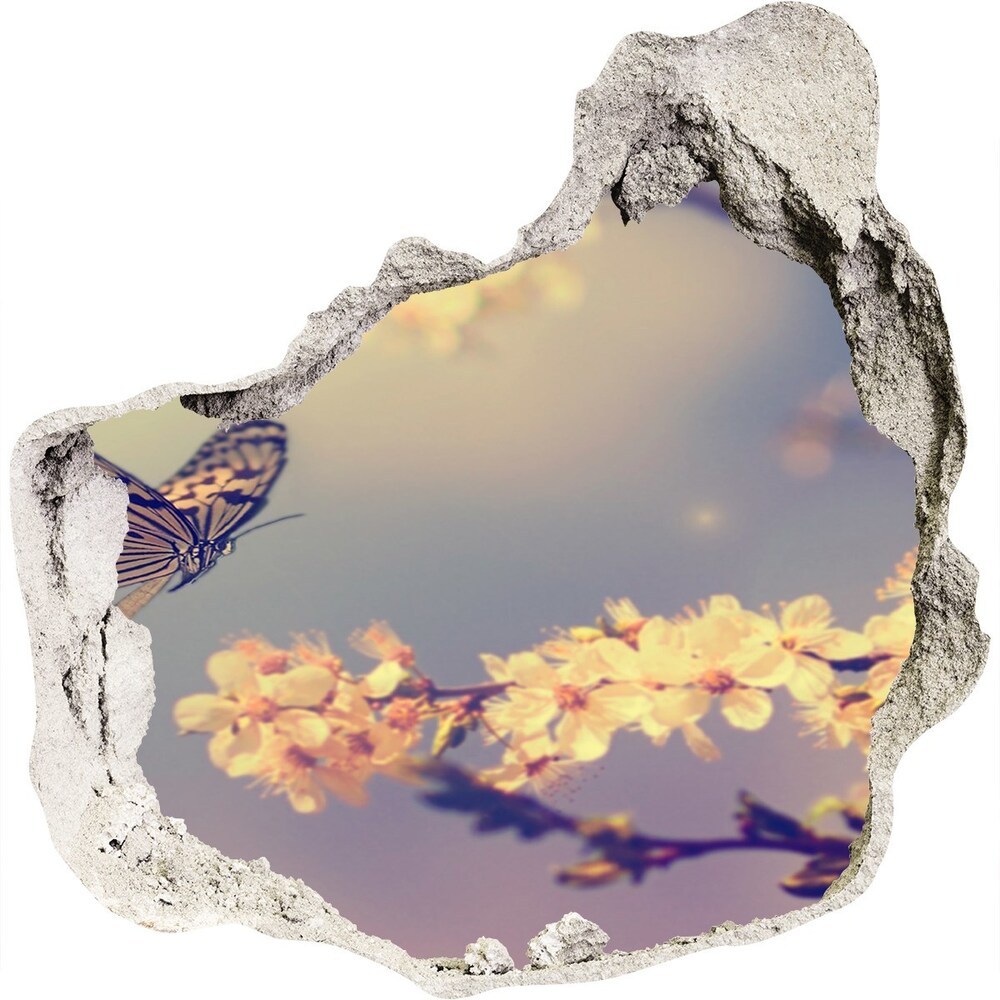 Fototapeta dziura na ścianę Kwiat wiśni i motyl