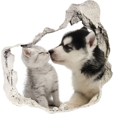 Dziura 3d fototapeta naklejka Przyjaźń zwierząt