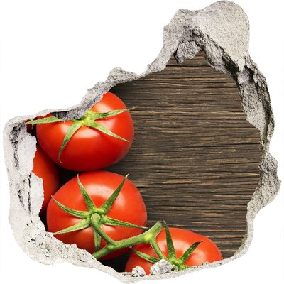 Naklejka 3D dziura Pomidory na drewnie