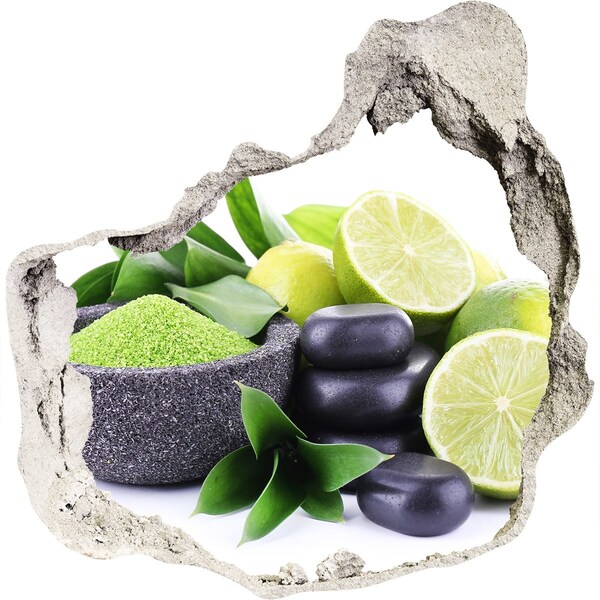 Naklejka 3D dziura beton Świeżość cytrusów i zioła