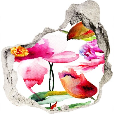 Dziura 3d fototapeta naklejka Kwiatowy ogród za ścianą