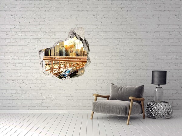 Fototapeta dziura na ścianę 3d Most Brookliński o zachodzie słońca