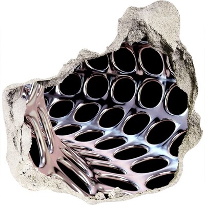 Dziura 3d fototapeta na ścianę Metalowa siatka przez dziurę w ścianie
