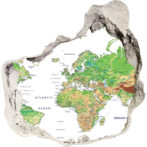 Samoprzylepna dziura na ścianę Mapa świata