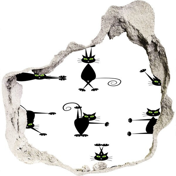 Dziura 3d fototapeta ścienna Czarne koty na białym tle