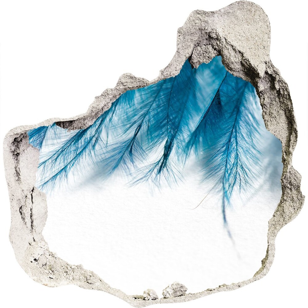 Samoprzylepna dziura ścienna 3D Niebieskie pióra
