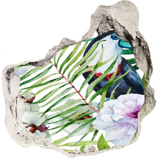 Dziura 3d foto tapeta naklejka Tropikalna oaza z ptakiem