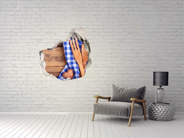 Fototapeta dziura na ścianę Drewniane sztućce