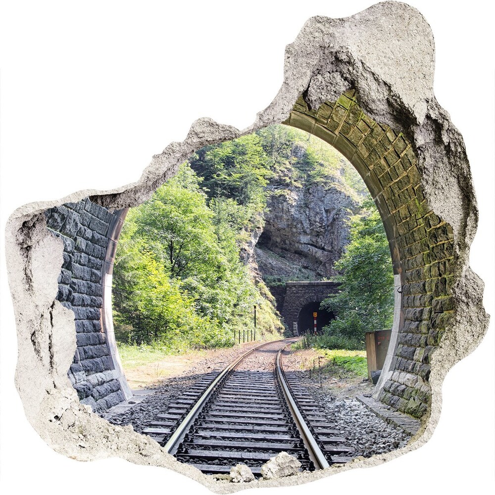 Fototapeta dziura na ścianę 3d Tunel kolejowy