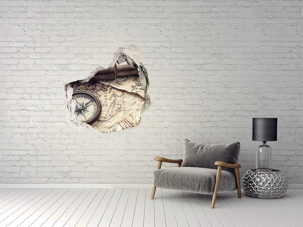 Samoprzylepna dziura na ścianę Starożytna mapa z kompasem