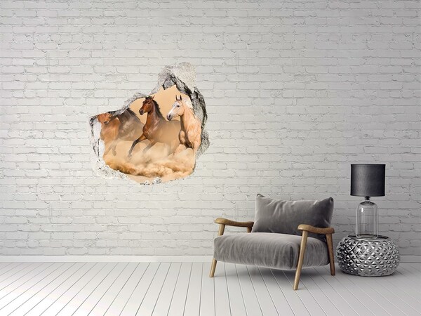 Dziura 3d foto tapeta naklejka Galopujące konie w dzikiej naturze