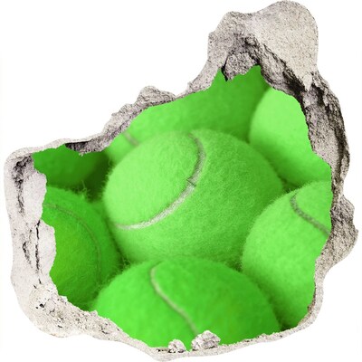 Naklejka 3D dziura na ścianę Zielone piłki tenisowe za ścianą