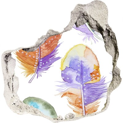 Fototapeta dziura na ścianę Kolorowe pióra na tle ściany